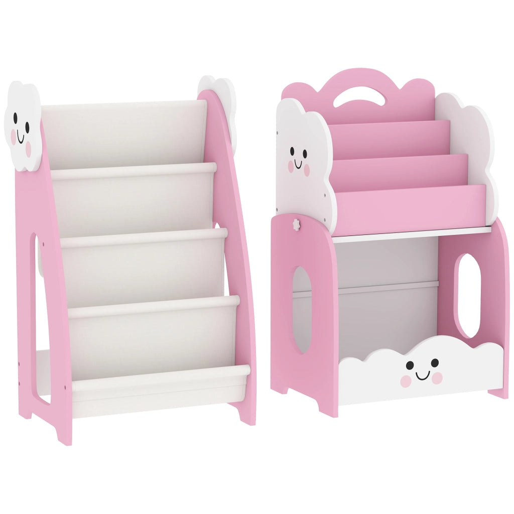 Mobile per Bambini 85,5x32x72 cm con Portariviste Libreria a 3 Livelli e Comodino in Legno Rosa e Bianco