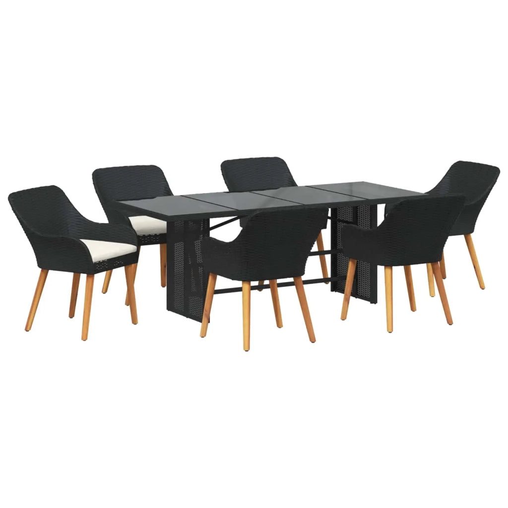Set da Pranzo per Giardino con cuscino 7 pcs Nero polyrattan