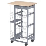 Carrello da Cucina con Cassetti Estraibili e 2 Portabottiglie, in Legno di Pino e Metallo, 47x37x83 cm