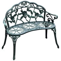 Panca da Giardino 2 Posti in Ghisa e Alluminio, Stile Rétro con Decorazioni Floreali, Resiste alle Intemperie