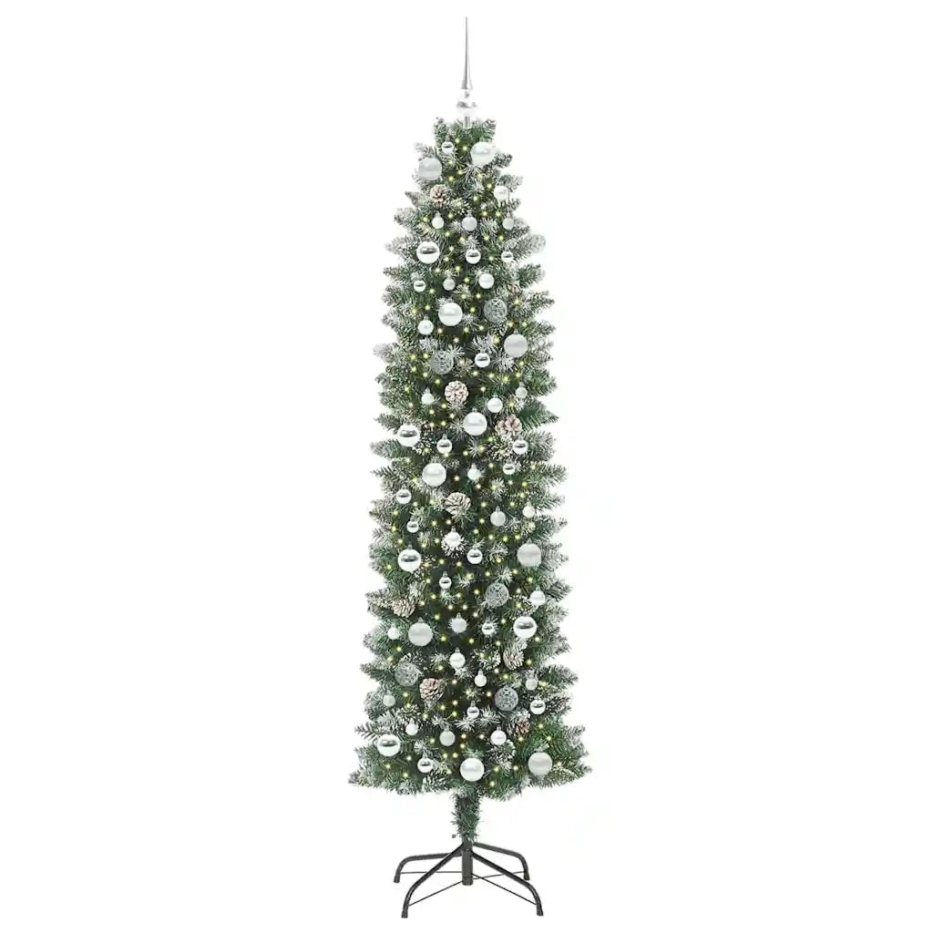 Albero di Natale Artificiale Sottile Verde e Bianco 210 cm