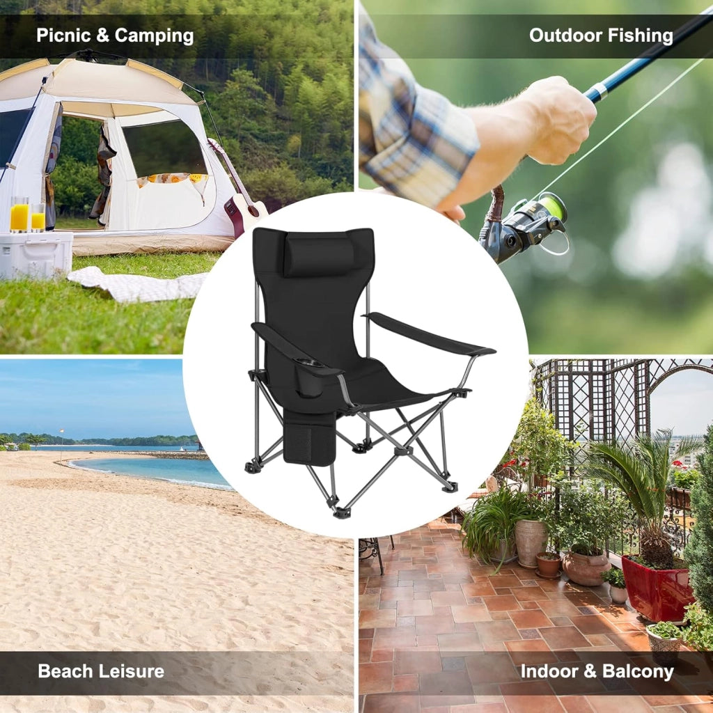 Set di 2 Sedie da Campeggio Sedie Pieghevoli Portatile Leggero, Sedia Pieghevole per esterni per Giardino, Pesca, Picnic, Nero