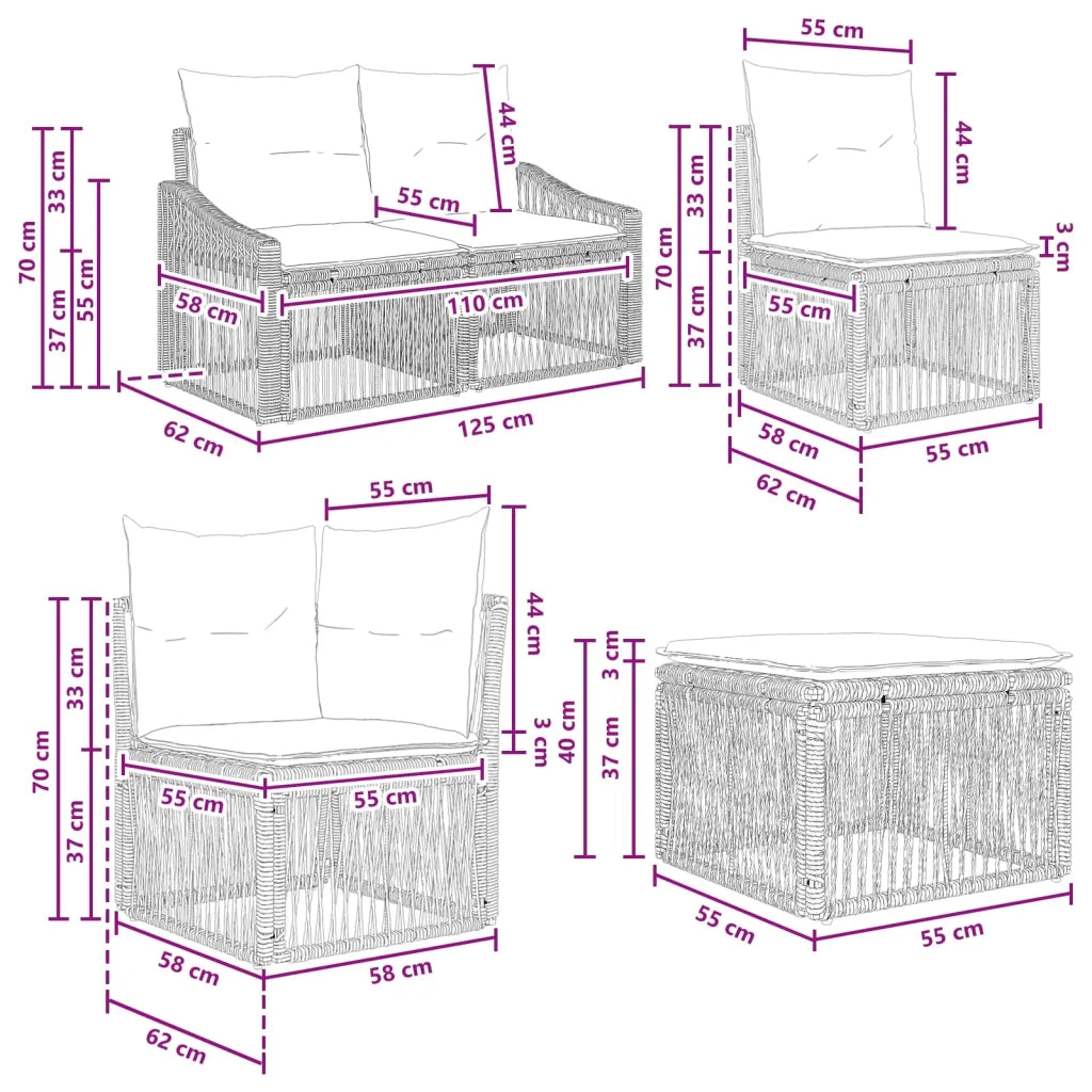 Set Divano da Giardino 9 pcs Nero polyrattan 3436192