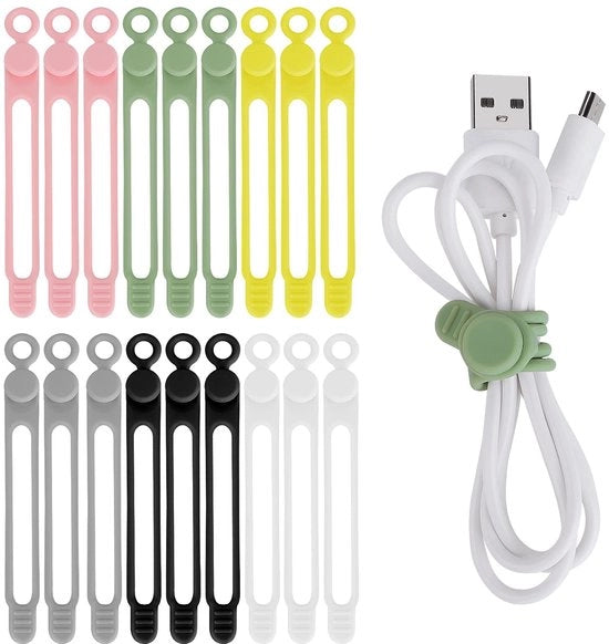 Organizzatore di Cavi in Silicone - 18 Pezzi - Organizzatore di Cavi - Silicone Elastico - Multifunzionale - Riciclabile - Disegno Carino - Organizzatore di Cavi