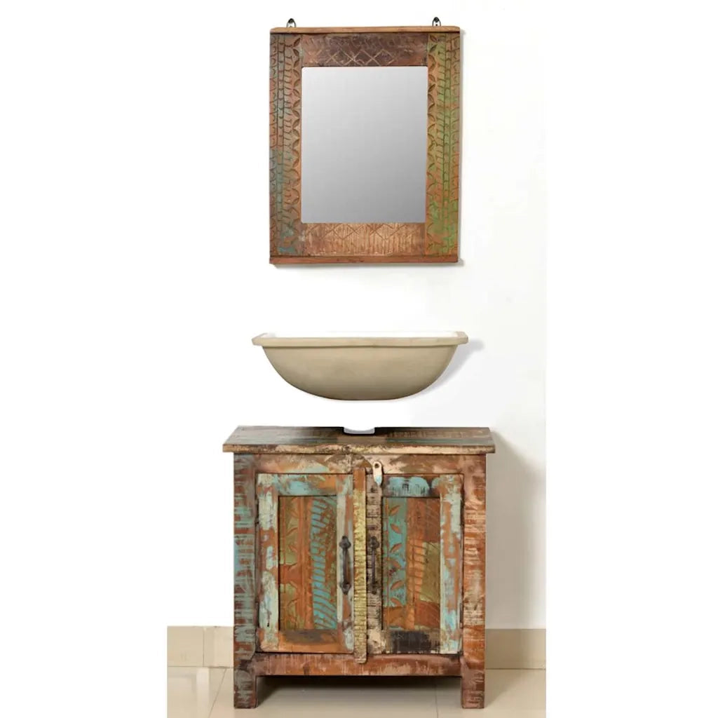 Armadietto in Legno di recupero solido per Bagno con Specchio cod mxl 31361