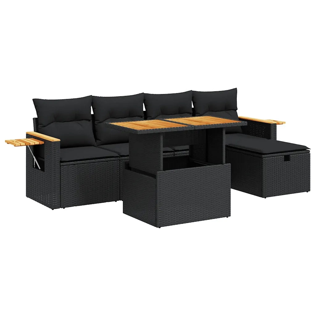 vidaXL Set Divano da Giardino 6 pz con Cuscini Nero in Polyrattan