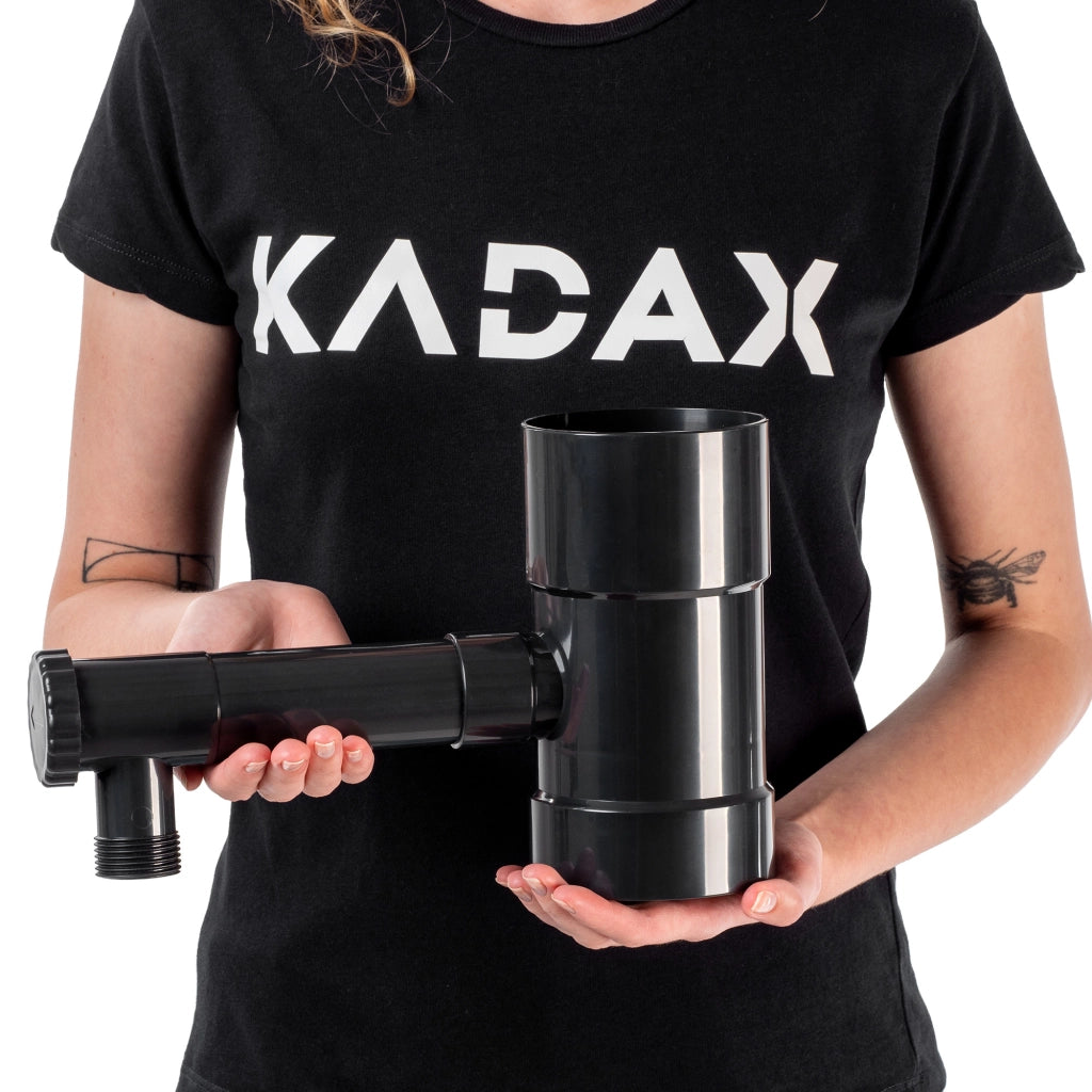 Collettore di acqua piovana KADAX con valvola di raccolta per grondaia da 90 mm