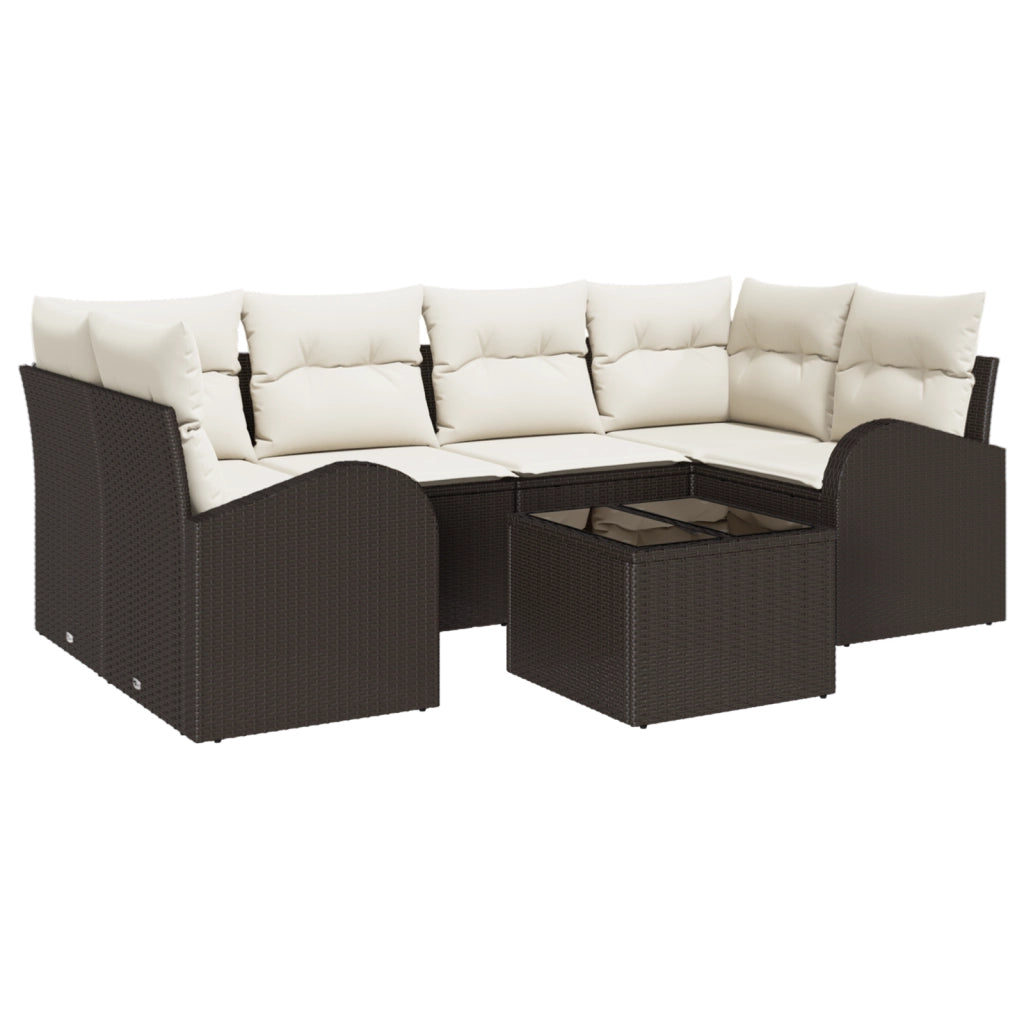 Set Divano da Giardino 7 Pezzi con Cuscini Marrone Polyrattan