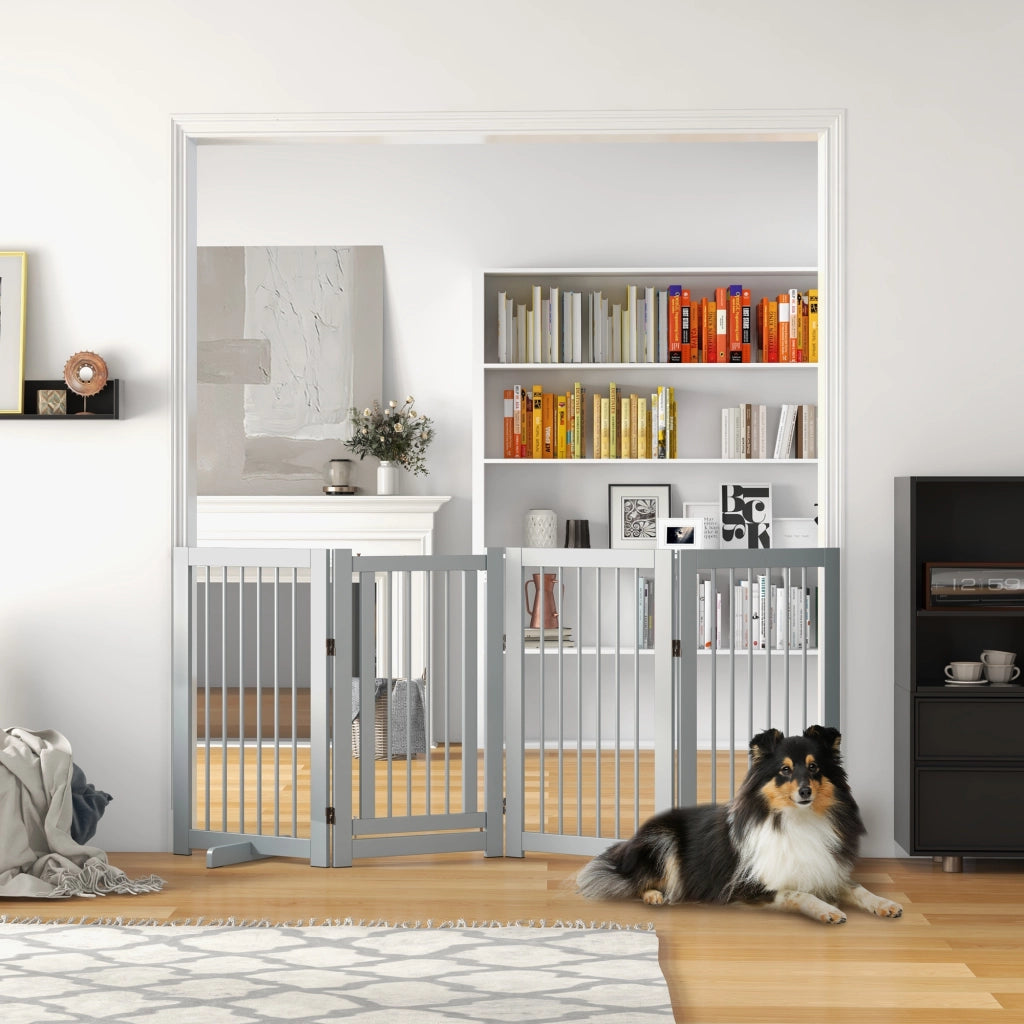 Cancello per Cani ¨C zephmum ¨C Legno, Grigio, 220x36x91cm