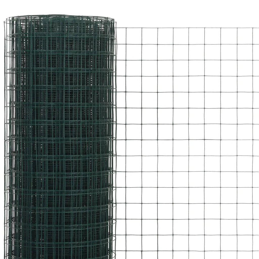 Recinzione in Rete per Pollaio in Acciaio e PVC 25x0,5 m Verde 143633