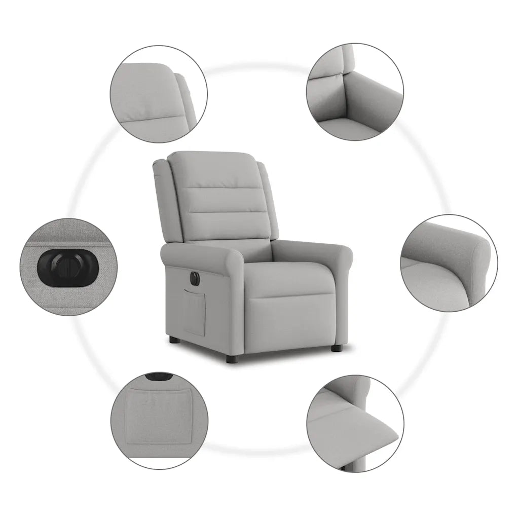 vidaXL Poltrona Elettrica Reclinabile Grigio Nuvola in Tessuto