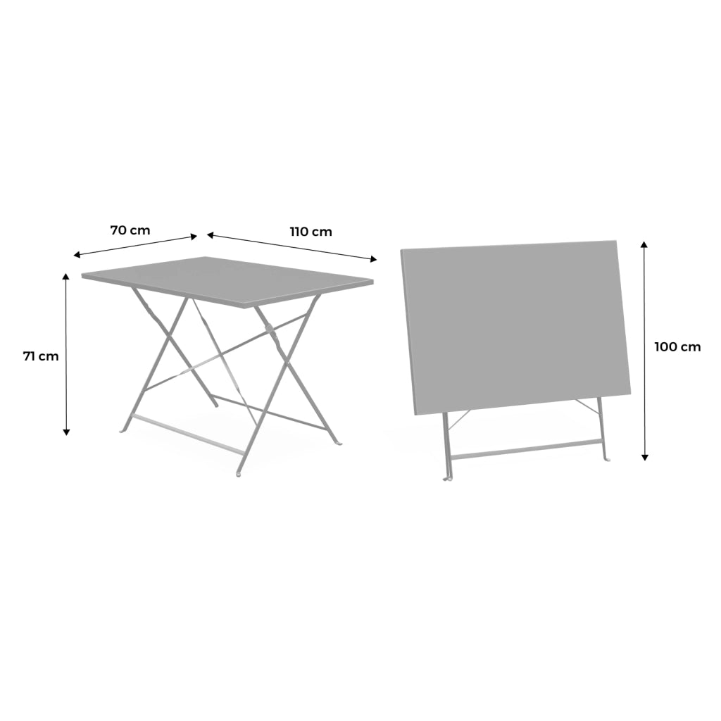 Tavolo da giardino pieghevole in acciaio, 4 posti, 110cm, verde grigio