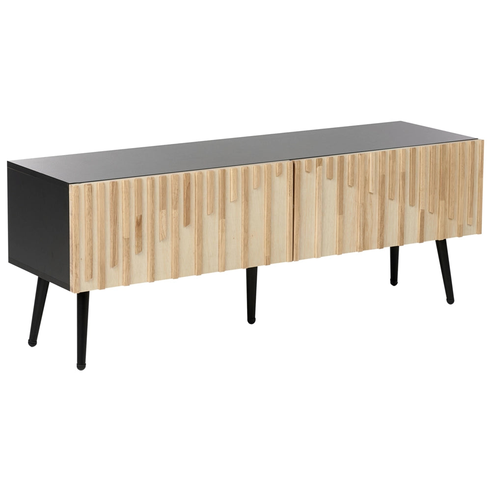 Supporto TV Struttura in MDF Anta in legno massiccio Porta in legno chiaro Contenitore in ferro Gambe moderne