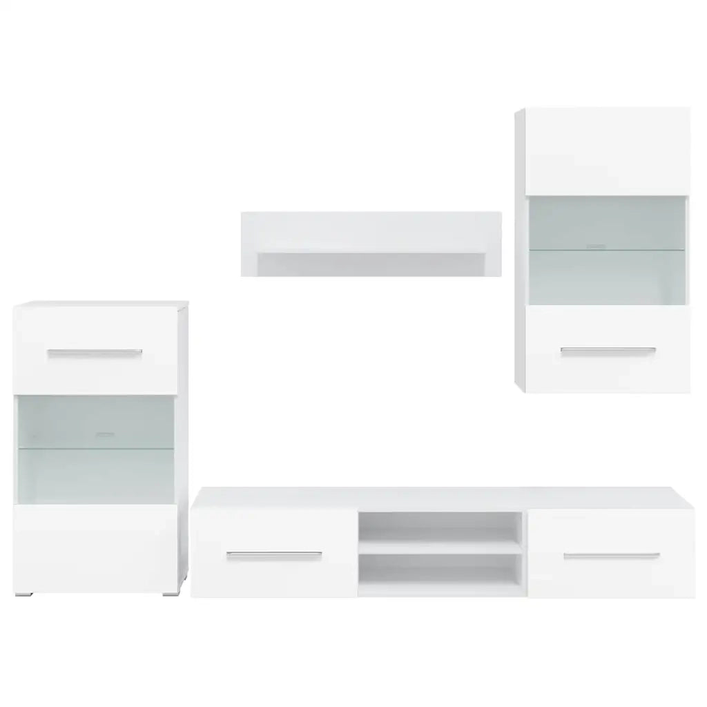 vidaXL Unità TV 5 pz con Illuminazione a LED Bianco Opaco Truciolato
