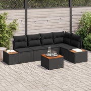 Set Divano da Giardino con Cuscini da 6 Pezzi Nero Polyrattan Acacia