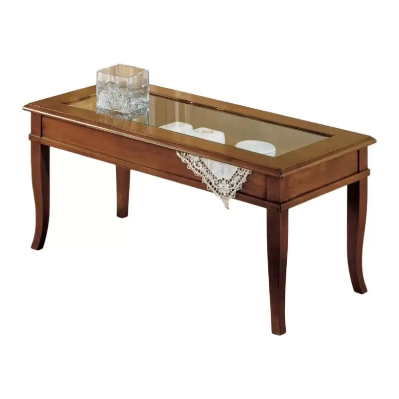 Tavolino bacheca ribalta piano vetro legno bassano 100x50x48 - Mobili 2G