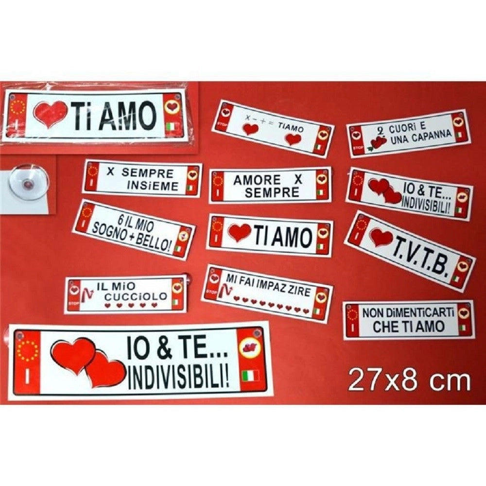 Trade Shop - Set 2 Pz Targa Targhetta Adesiva Idea Regalo San Valentino Mod. Assortiti 27x8cm -