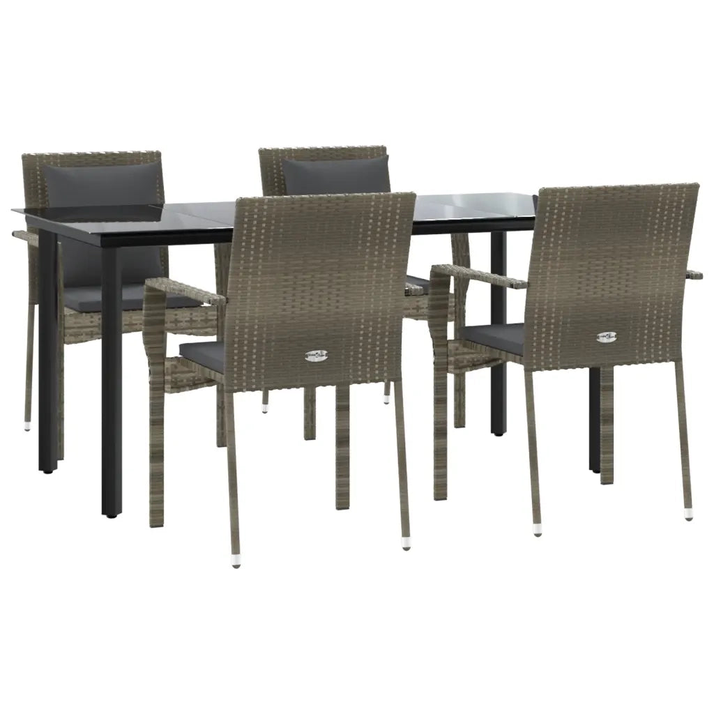 Set da Pranzo Giardino 5pz | Set Salotto da Giardino Nero e Grigio con Cuscini Polyrattan
