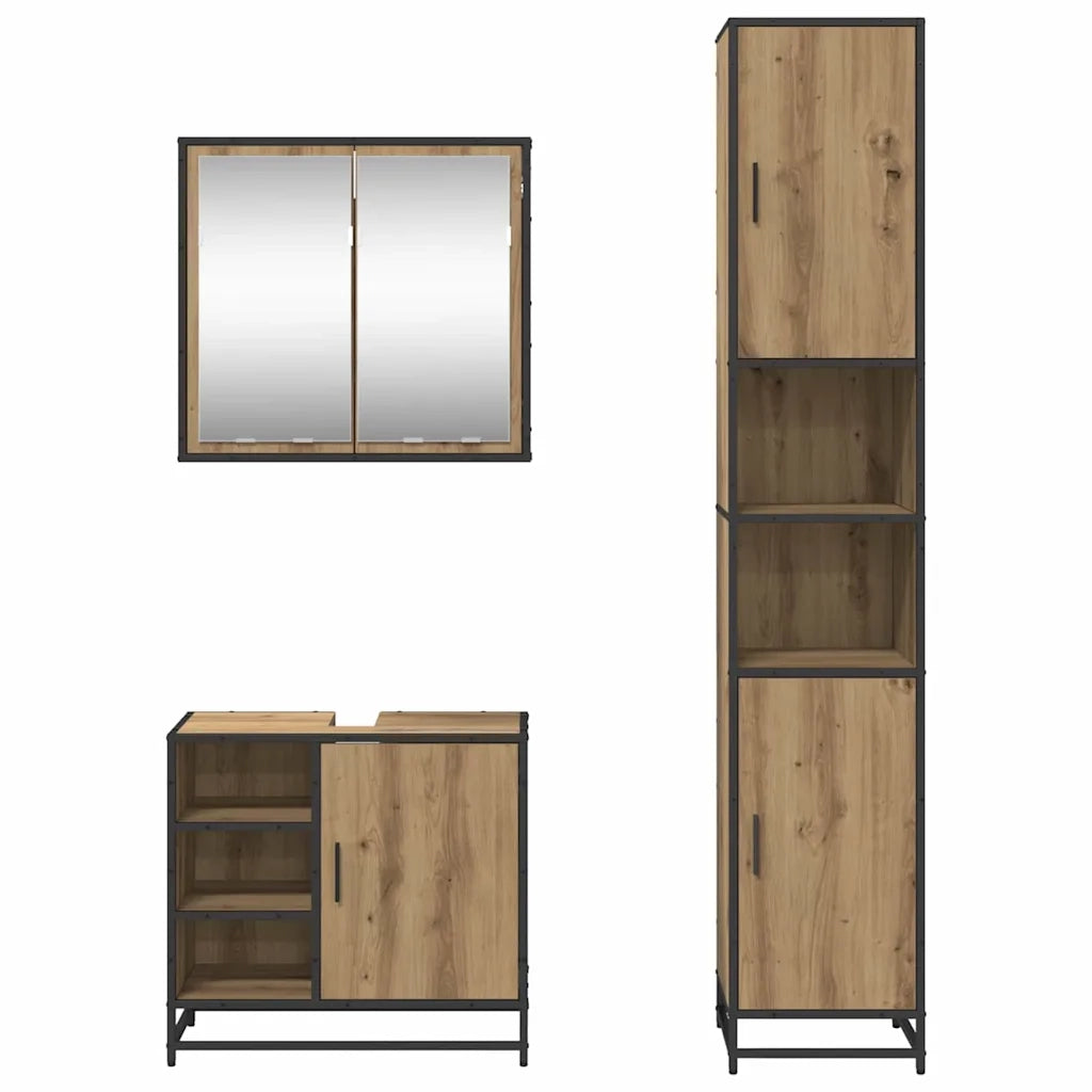 Set di mobili per il bagno con porta 3 pcs Rovere artigianale 3402361