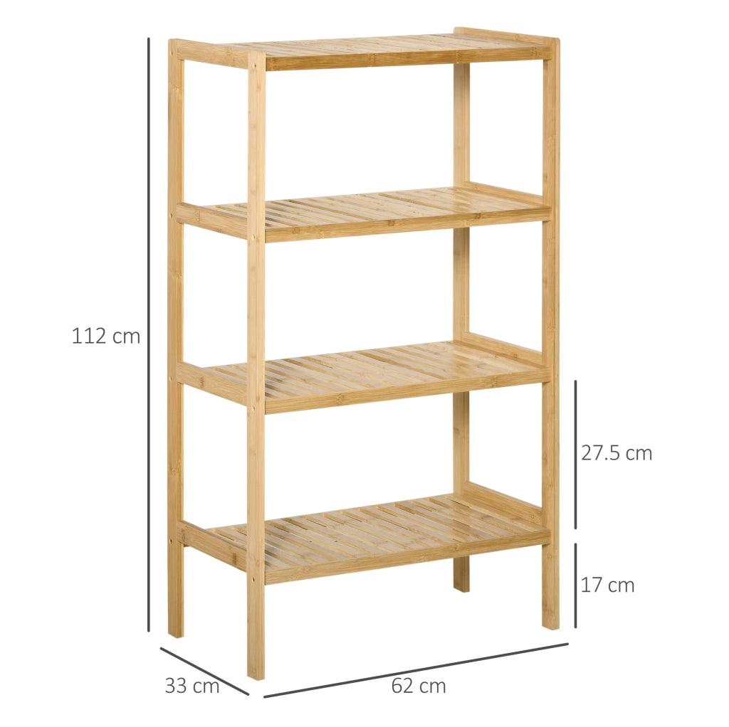 Scaffale in bambù naturale a 4 ripiani 62 x 33 x 112 cm