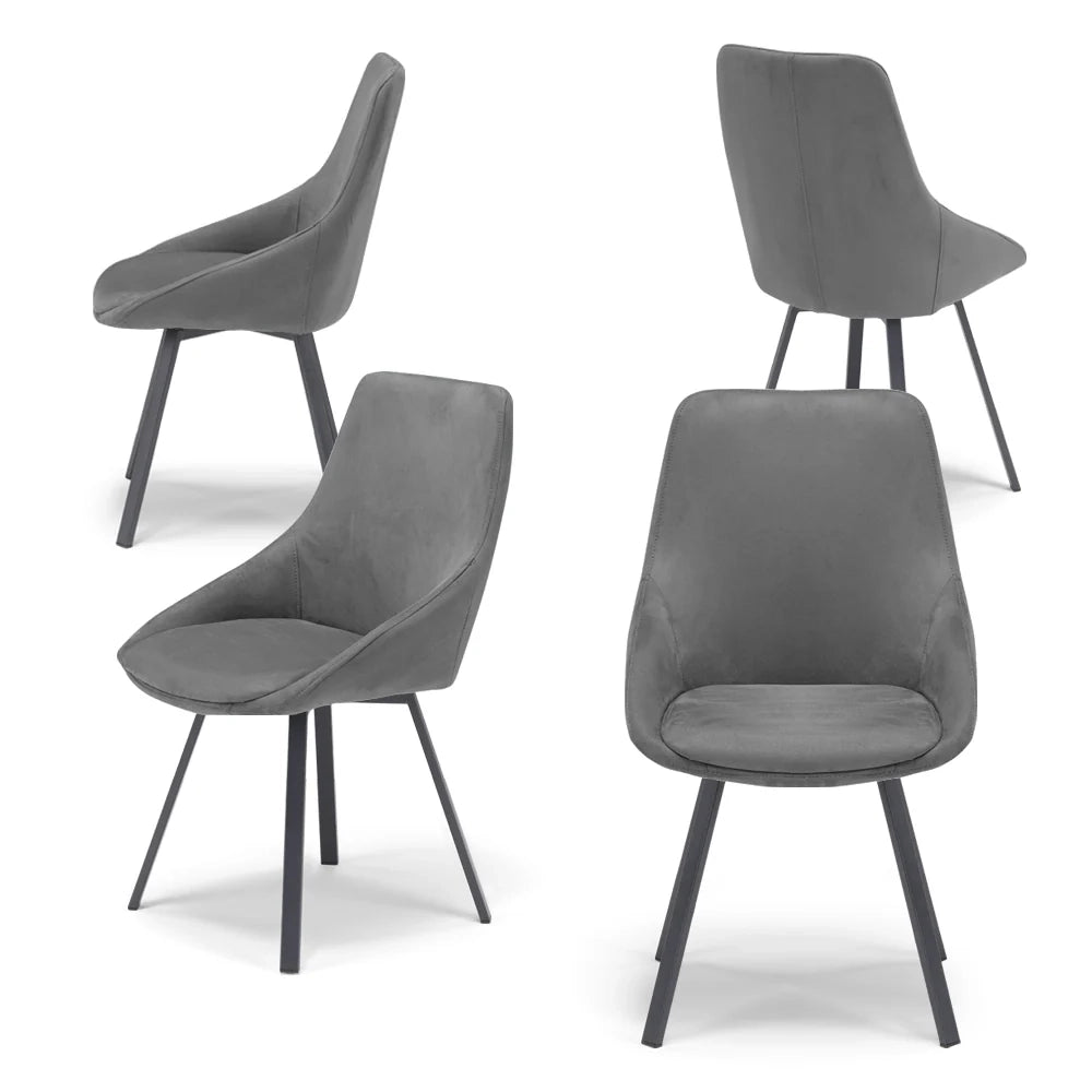Set 4 sedie imbottita per sala da pranzo ASIA, design moderno, gambe in metallo finitura antracite, rivestimento in tessuto idrorepellente effetto scamosciato colore Grigio Fumo