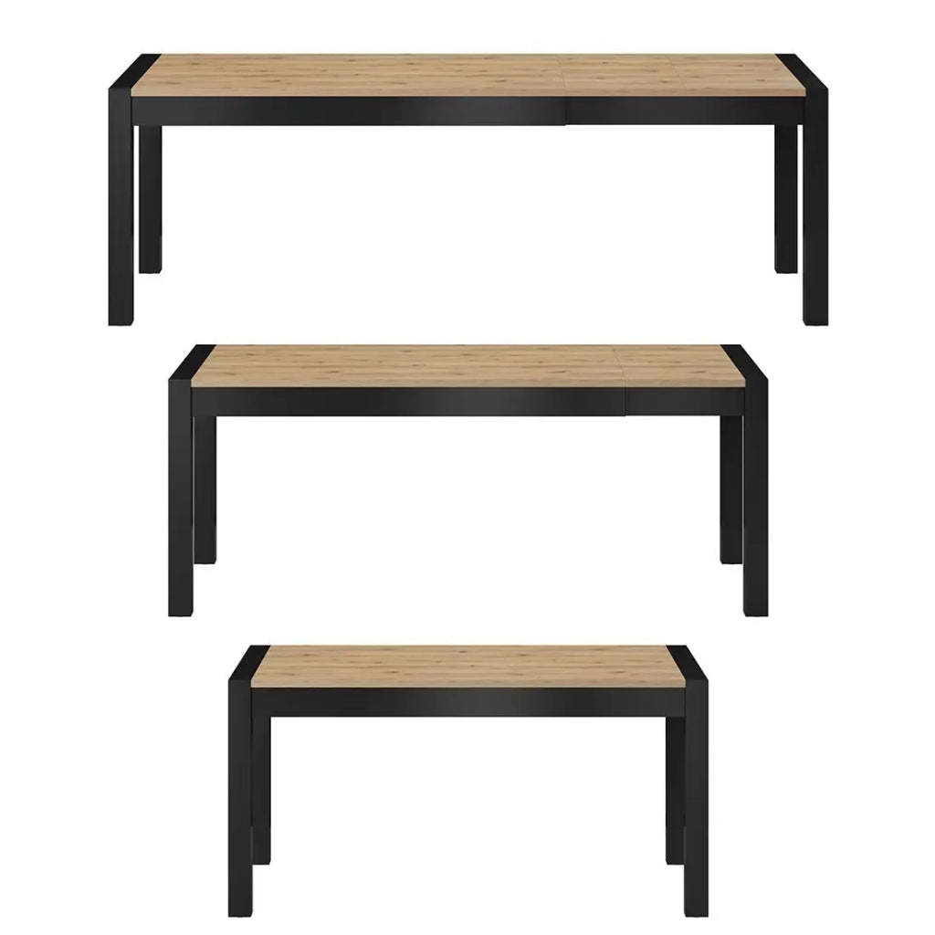 Tavolo estensibile 10 persone per sala da pranzo collezione TIVORA color quercia e nero.