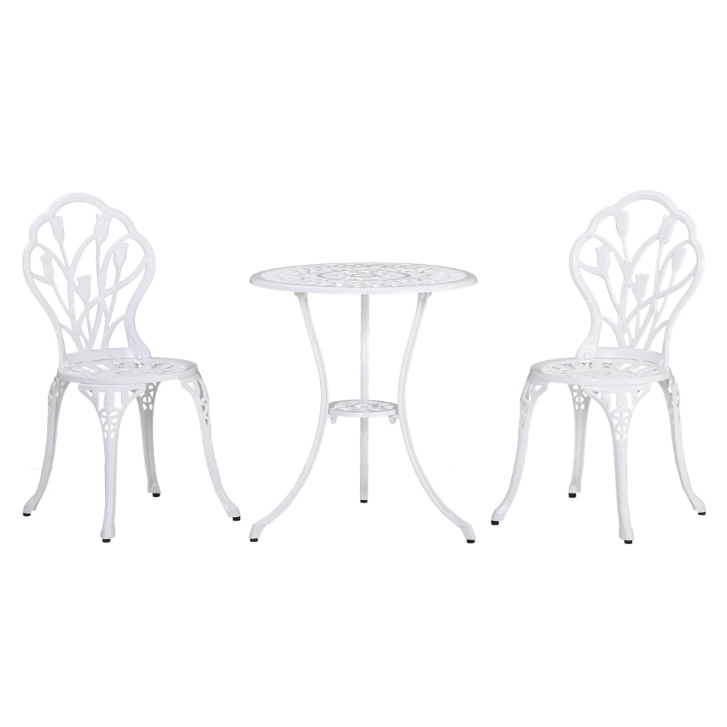 Set da Giardino 3 Pezzi in Alluminio con Sedie e Tavolino ¨C Zephmum ¨C Bianco