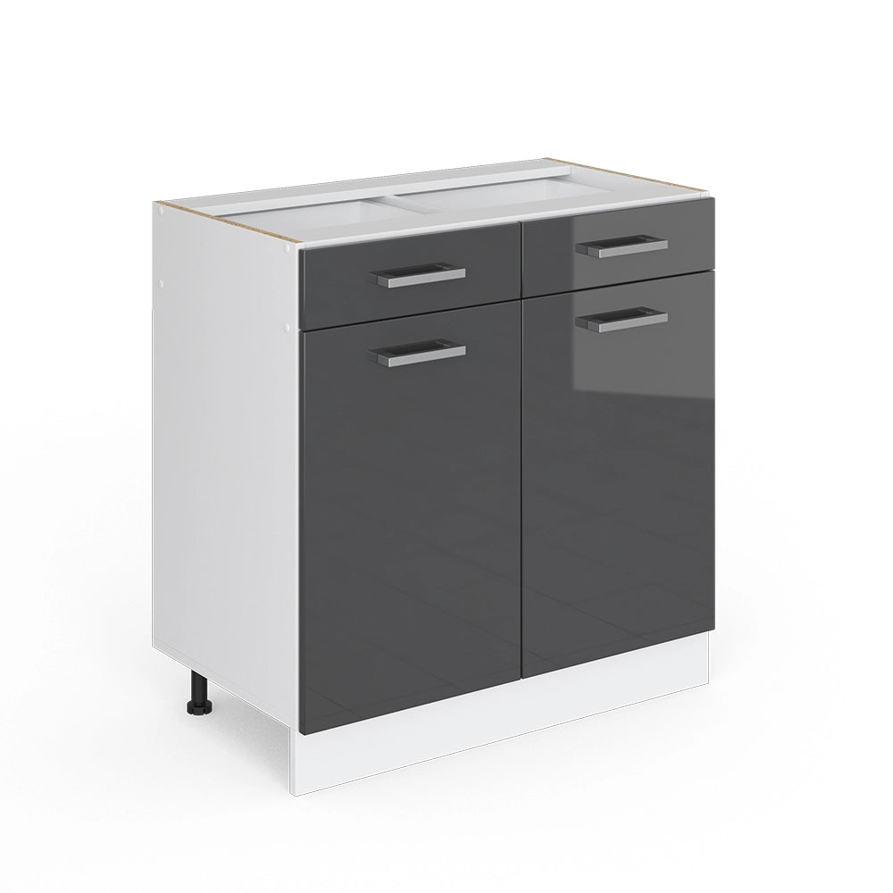 Mobiletto base per cucina R-Line Antracite lucido/Bianco 80 cm senza piano di lavoro Vicco