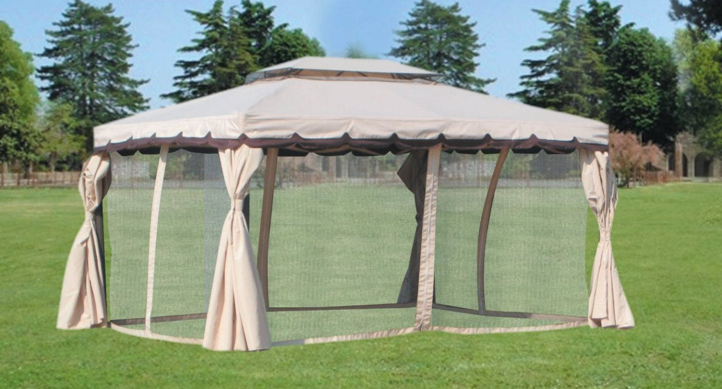 Gazebo da Giardino 3x4m in Alluminio con Zanzariera Bauer Ecrù