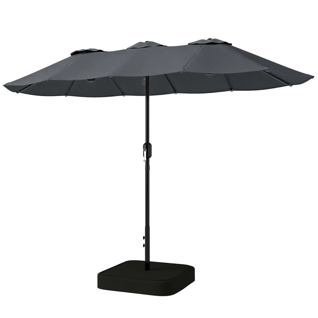 Ombrellone Doppio a 12 Stecche con Manovella, Base a Croce e Sacchi, in Metallo e Poliestere, 3x1.5 m, Grigio Scuro