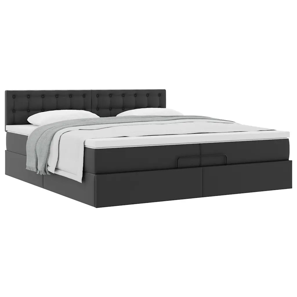 Struttura Letto Pouf con Materassi Nero 200x200 cm Similpelle 3311323