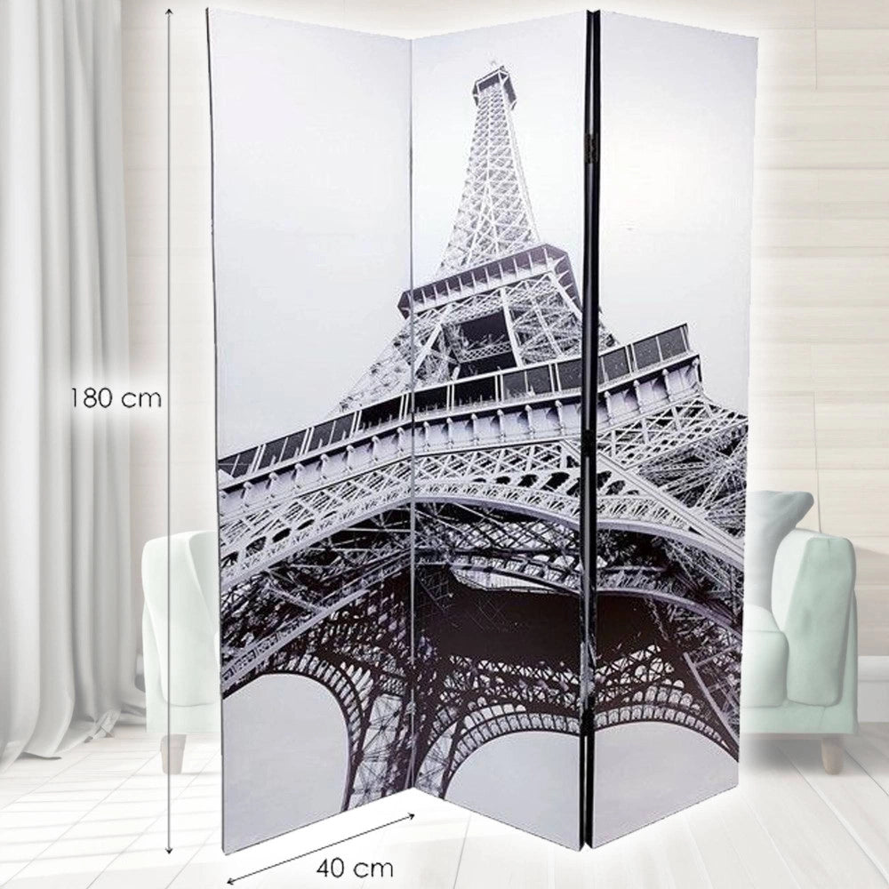 Trade Shop - Paravento Separe Divisorio Con 3 Pannelli 180x120cm Stampa Fronte Retro Parigi -
