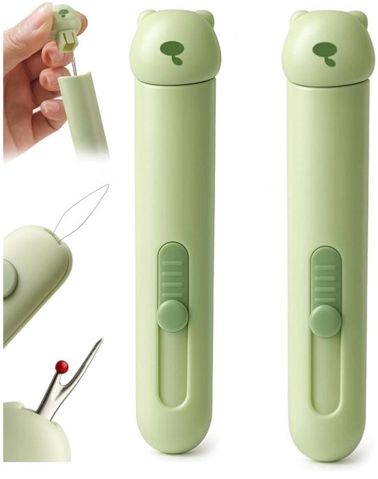 2 pezzi - 3-in-1 iniettore automatico migliorato e estrarre aago con contenitore aago - Ideale per cucire a mano, cucire a maglia, cucire a patchwork e rimuovere aghi professionali - Svelto e facile (verde)