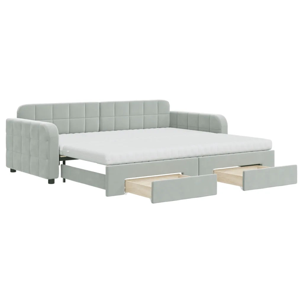 Divano Letto Estraibile Cassetti Grigio Chiaro 90x200cm Velluto 3197001
