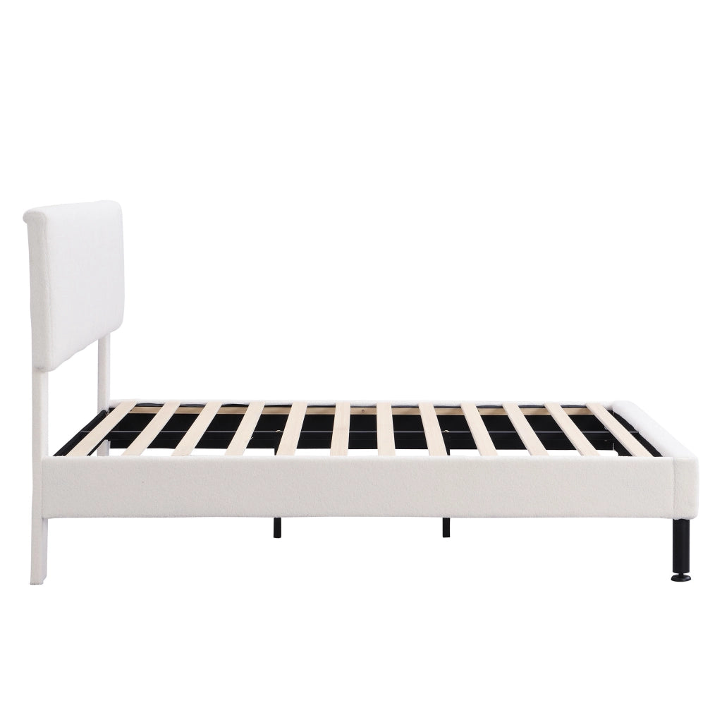 Letto 140x190 cm con rete a doghe; tessuto sherpa beige