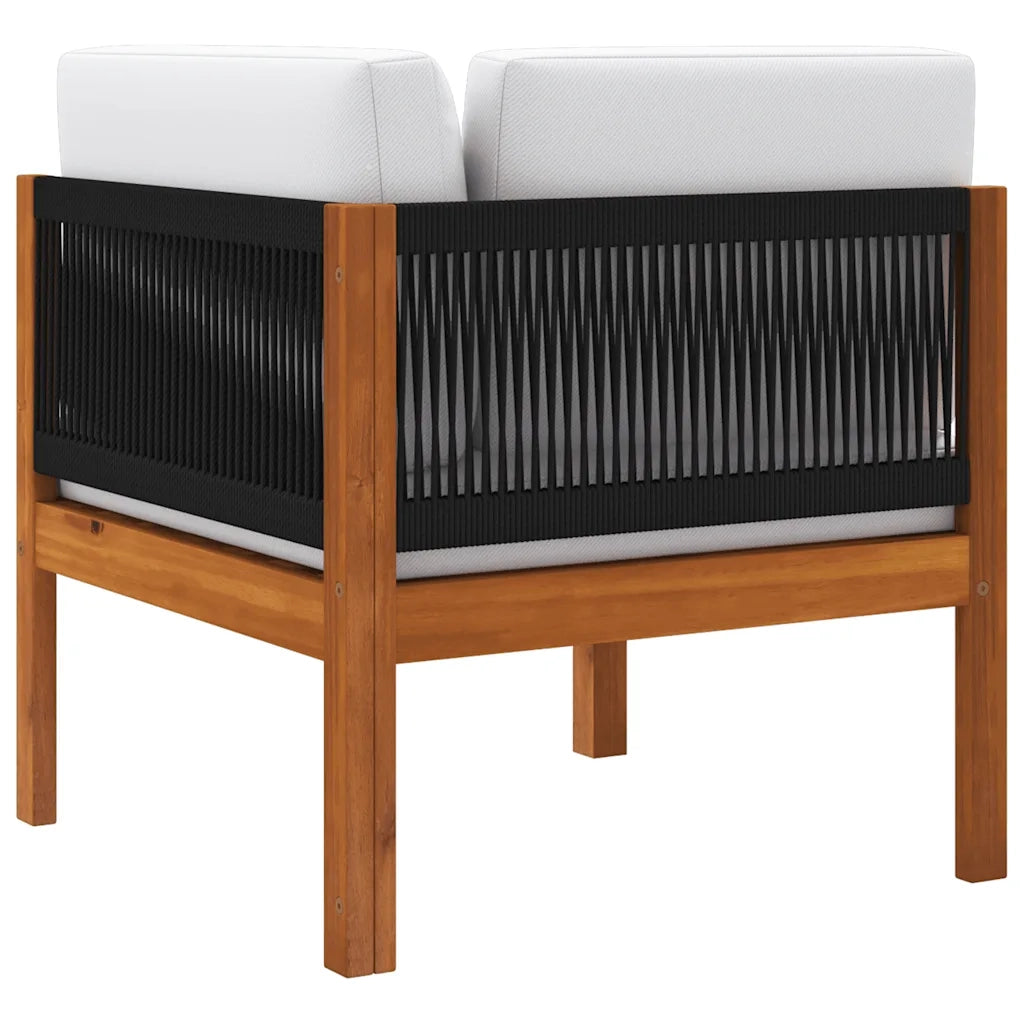Divano angolare da giardino con cuscini in legno di acacia e corda 312428