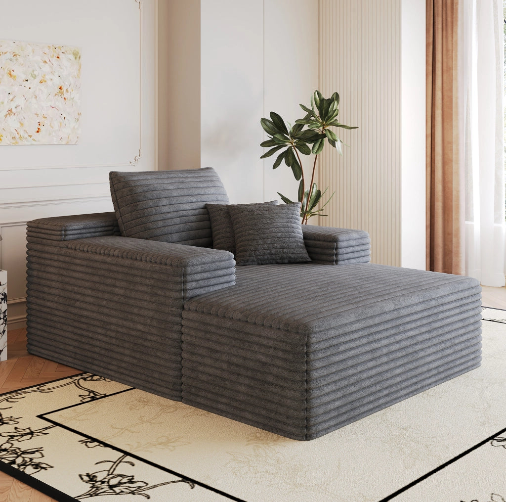 Divano chaise longue in velluto a coste grigio scuro