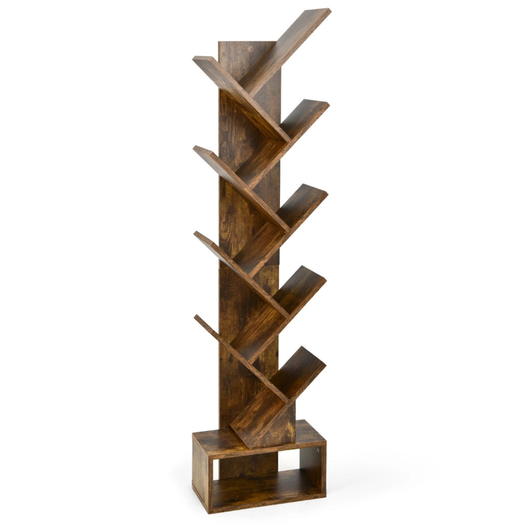 Scaffale ad albero a 10 ripiani con cassetto-Scaffale da terra per camera da letto soggiorno e ufficio Marrone
