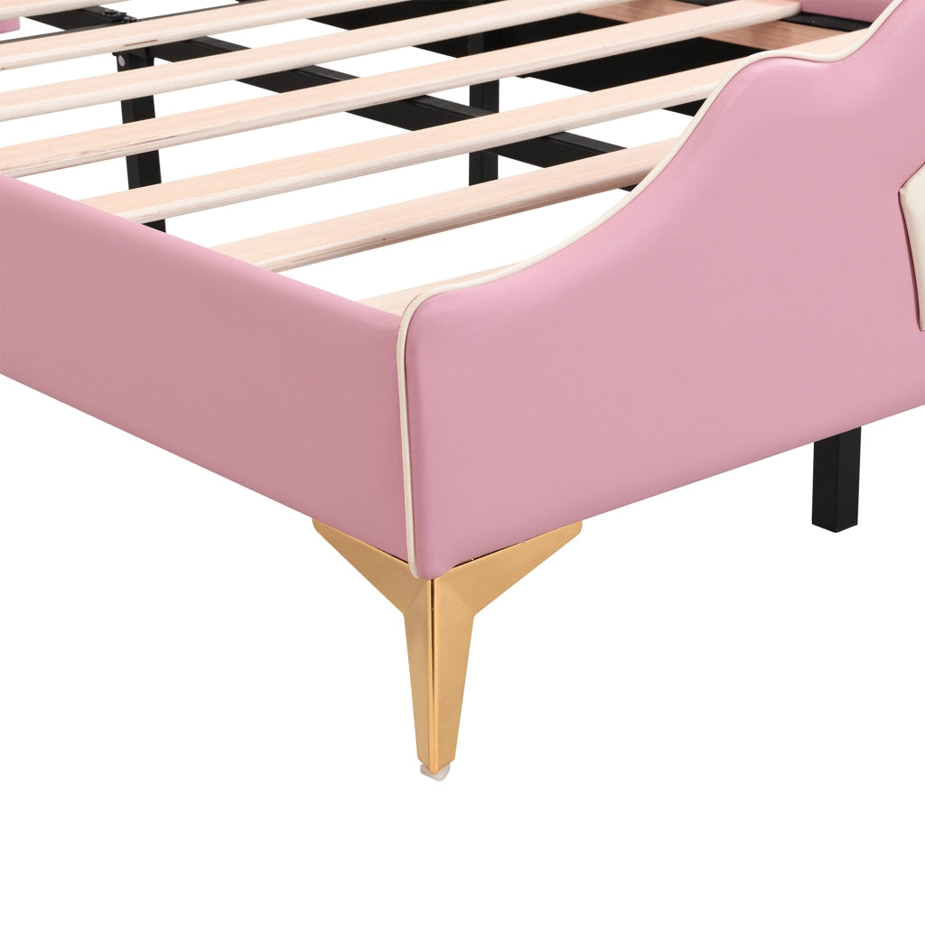 Letto per bambini imbottito 90x200 cm in rosa e bianco, testiera a forma di corona, struttura in PU e ferro