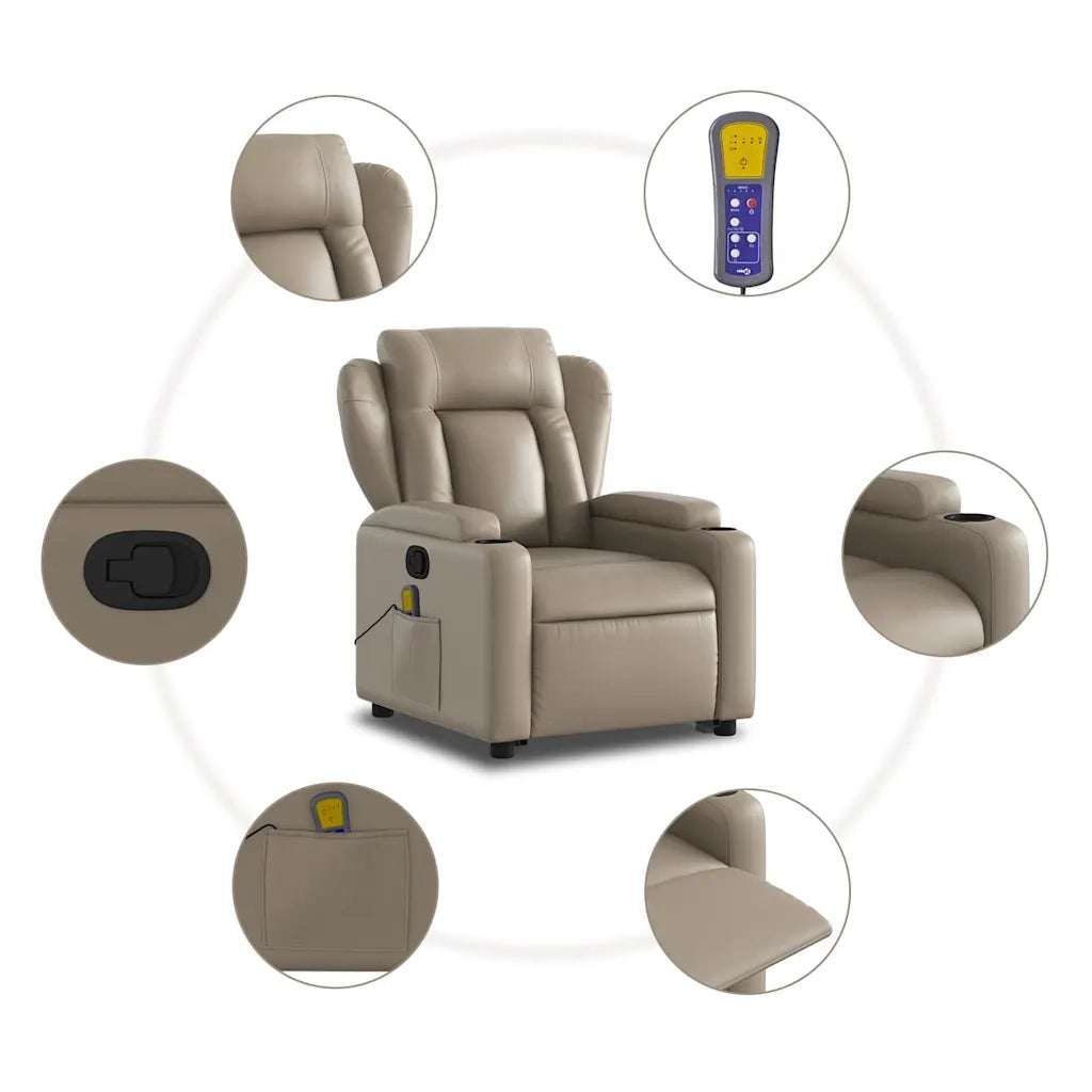 Poltrona Alzapersone Massaggi Reclinabile Cappuccino Similpelle 3204557