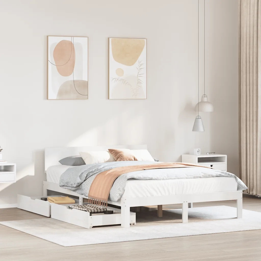 vidaXL Giroletto con Cassetti Bianco 140x200 cm Legno Massello di Pino