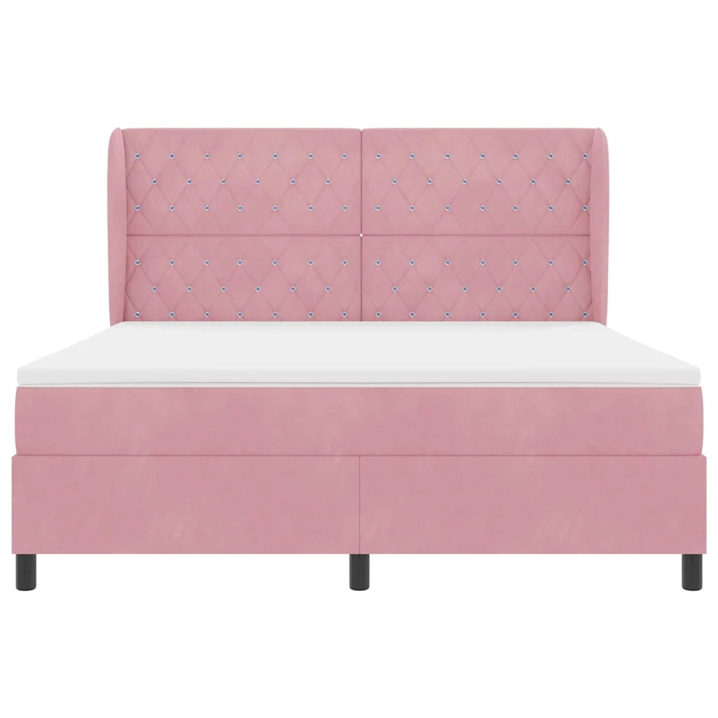 Letto a molle con materasso Rosa 200 x 180 cm Velluto 3340891