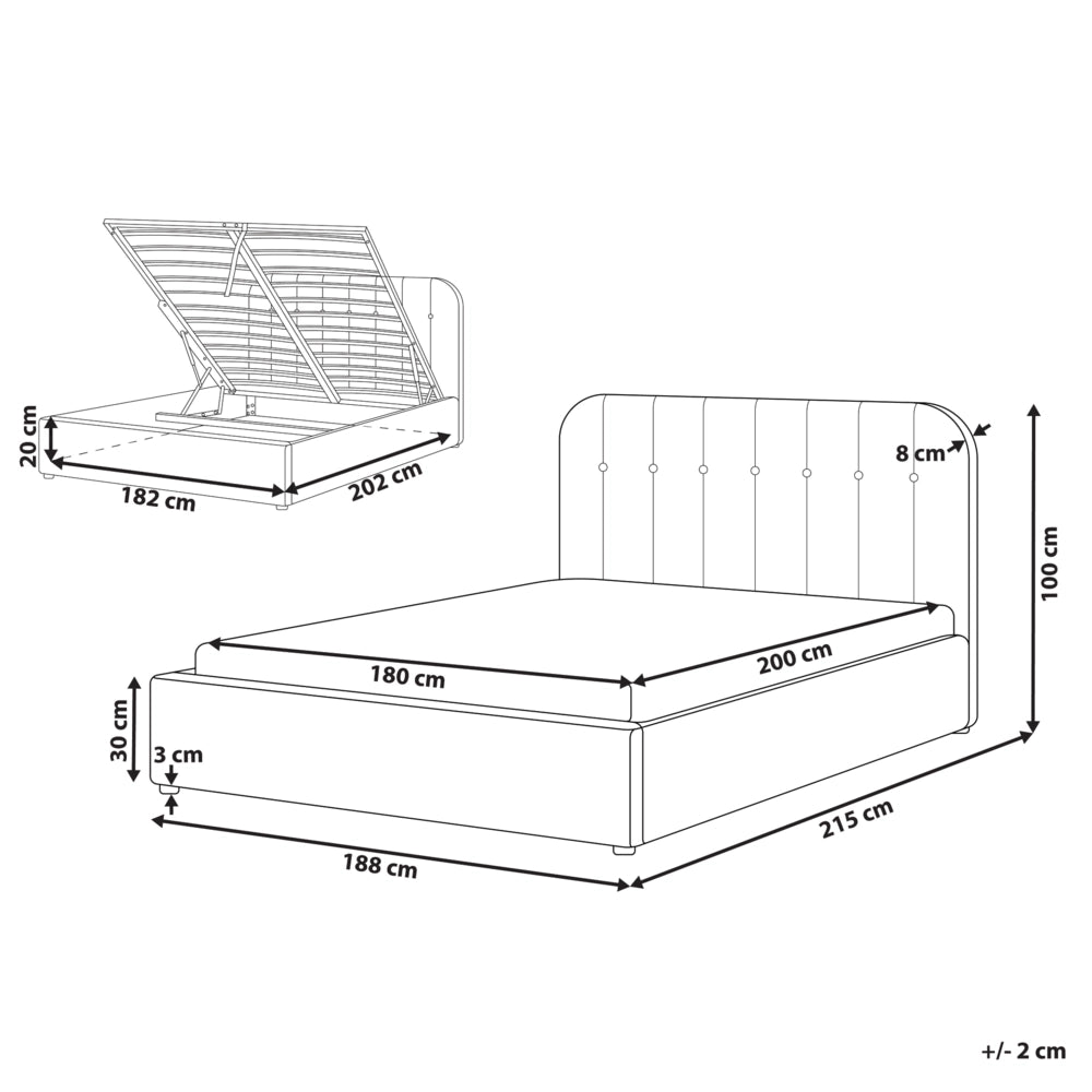 Letto matrimoniale ottomano 180 x 200 cm in tessuto Base letto a doghe Testiera trapuntata bianco sporco
