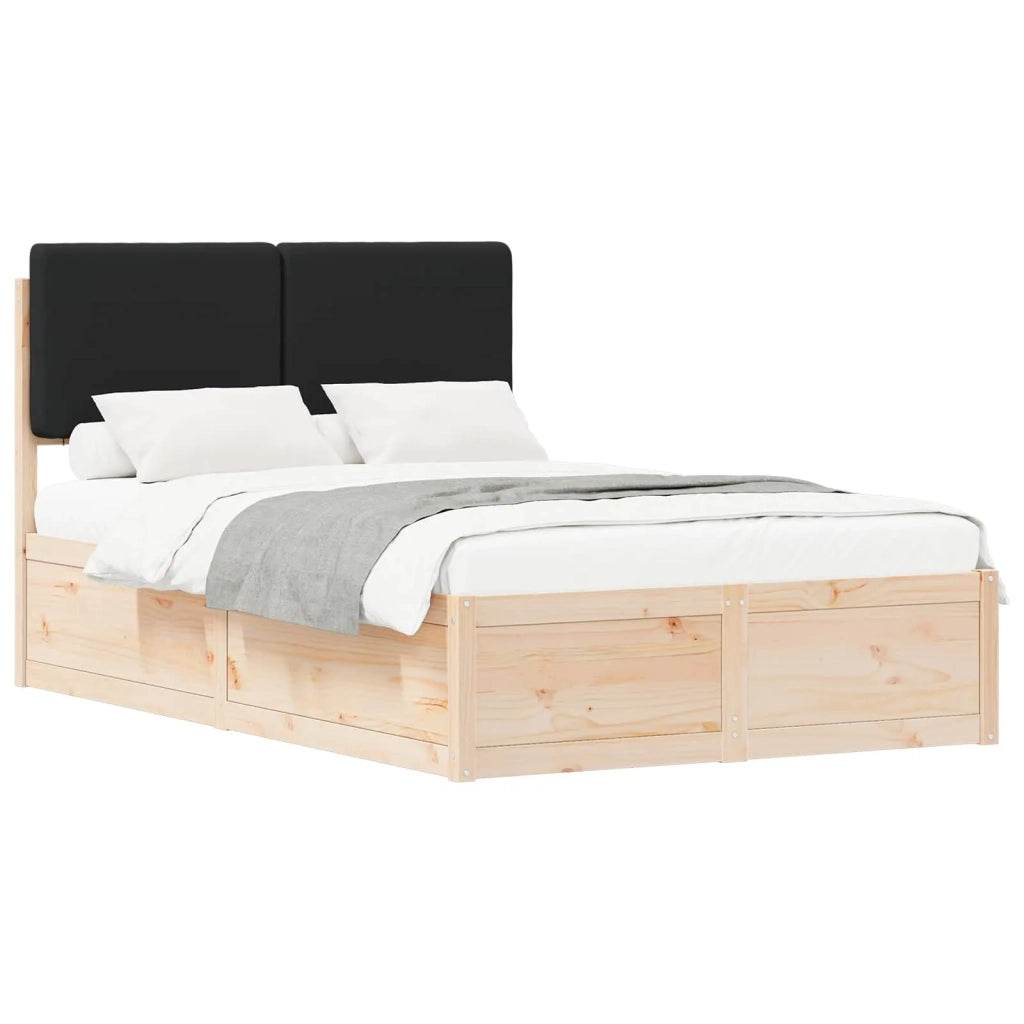 Letto con Testiera Rivestita Nero 120 x 190 cm Pino massello