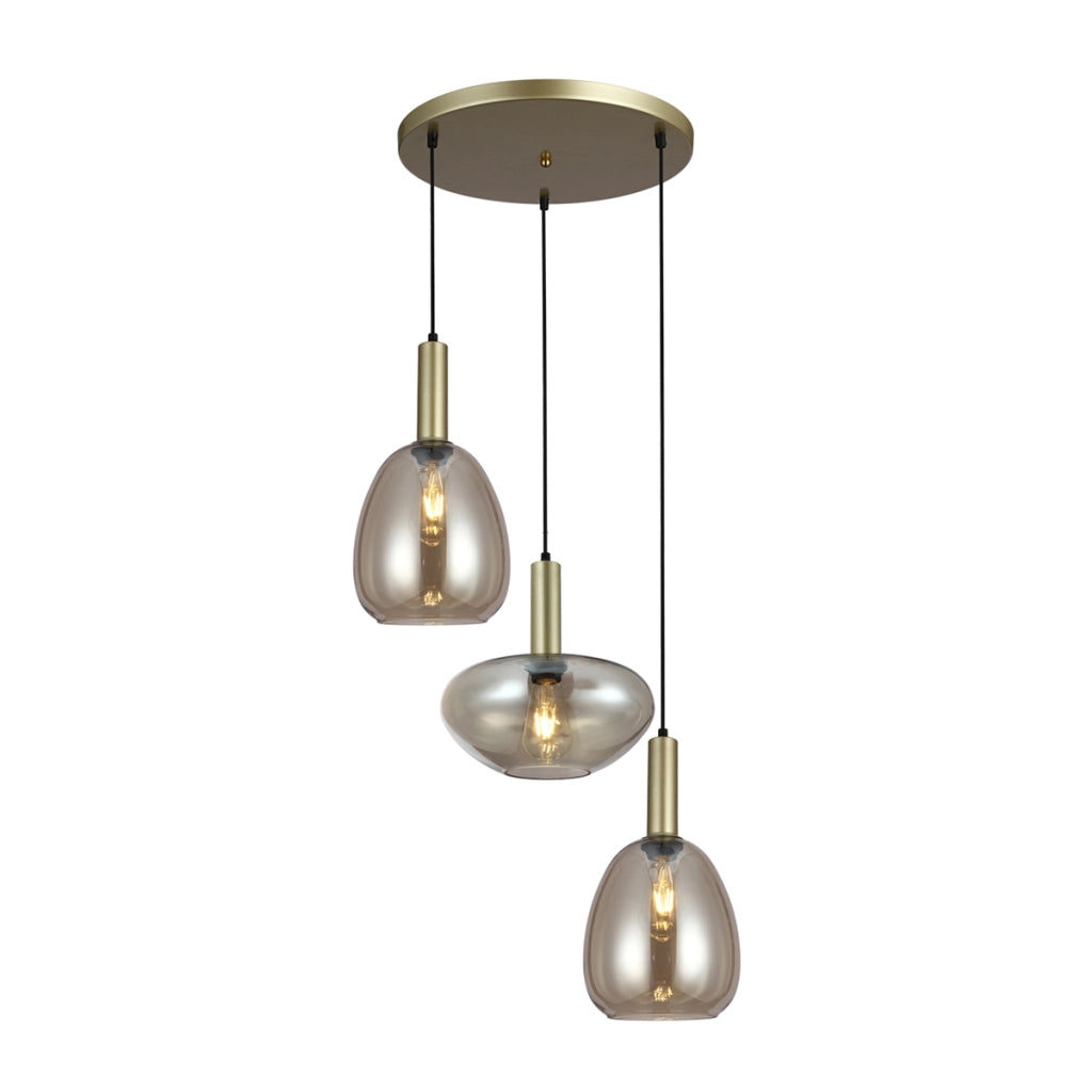 Lampadario rotondo oro vetro champagne 3xE27 Italux