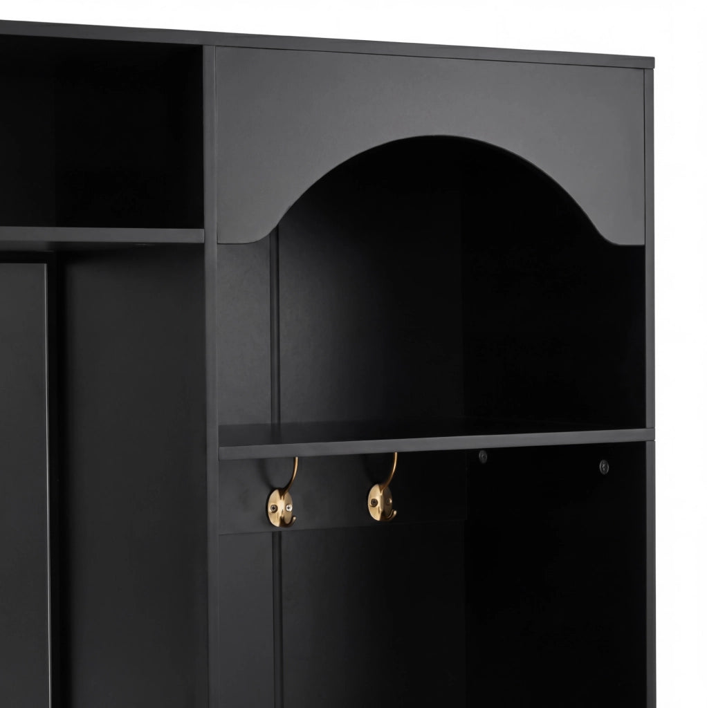 Garderoba da ingresso 100x35x180 cm con specchio; seduta e LED; MDF; nero
