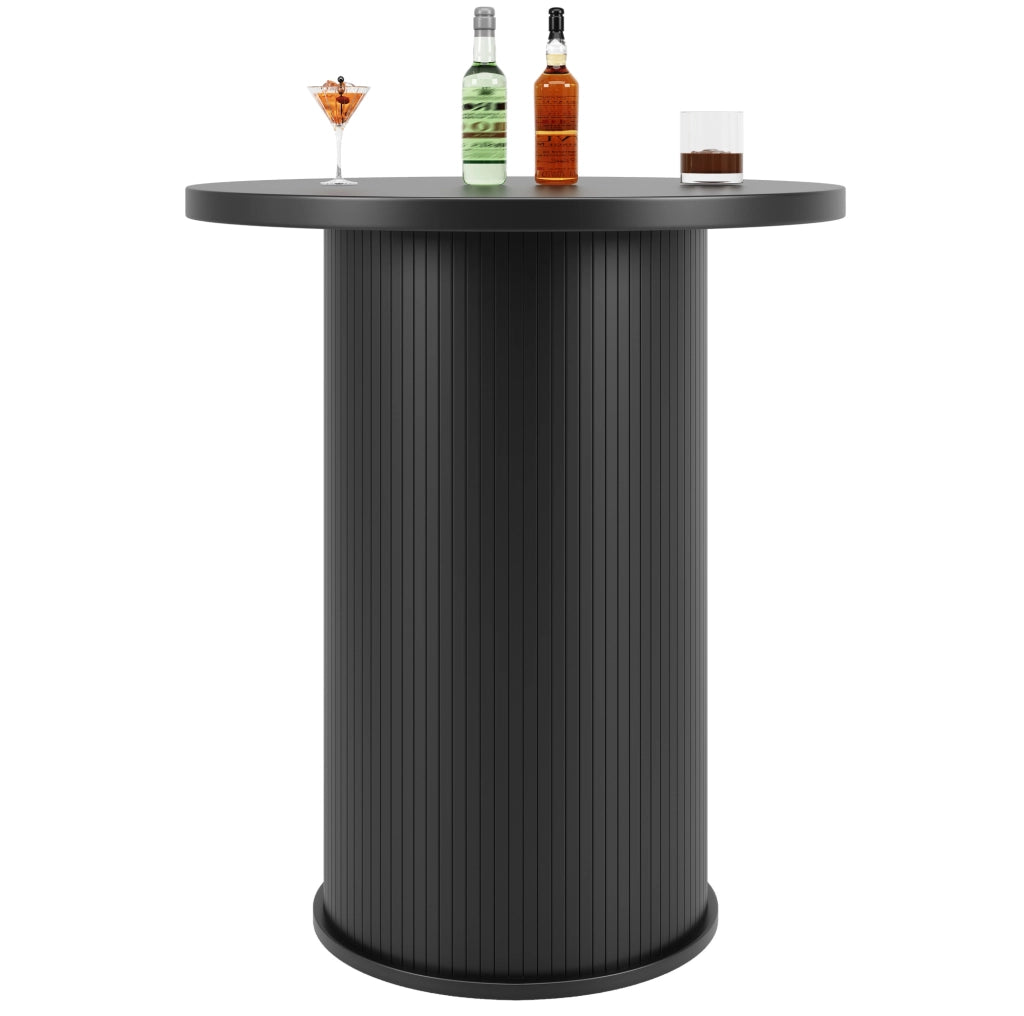 Tavolo bar rotondo con spazio contenitore 60x60x91;6 cm in MDF e metallo; nero
