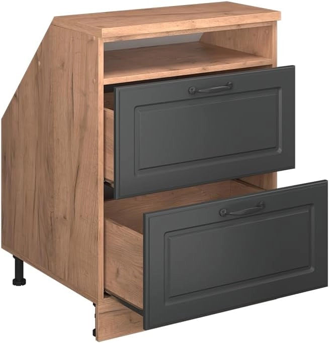 Mobile sottotetto Rion, Antracite casa di campagna, 60 x 81.6 cm con 2 cassetti, carcassa 60 cm profondità, adatto per il salvaspazio sotto tetti spioventi