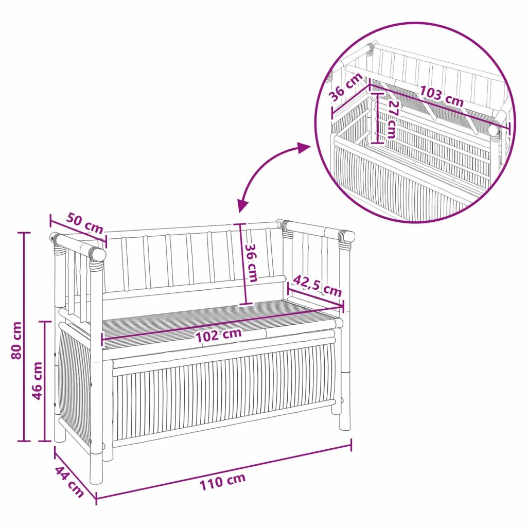 Panca da Giardino con Contenitore 110 x 47 x 80 cm Bambù
