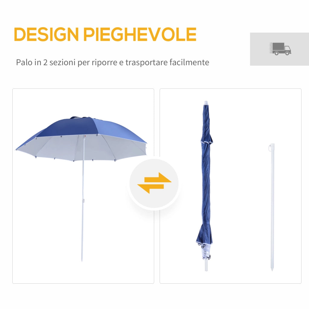Ombrellone Parasole 2 in 1 ¨C zephmum ¨C Poliestere Ferro Blu 200x220 cm